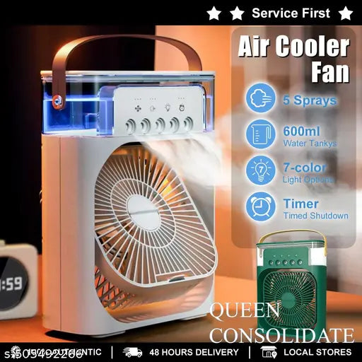 Mini Air Cooler Desk Fan with LED Lights